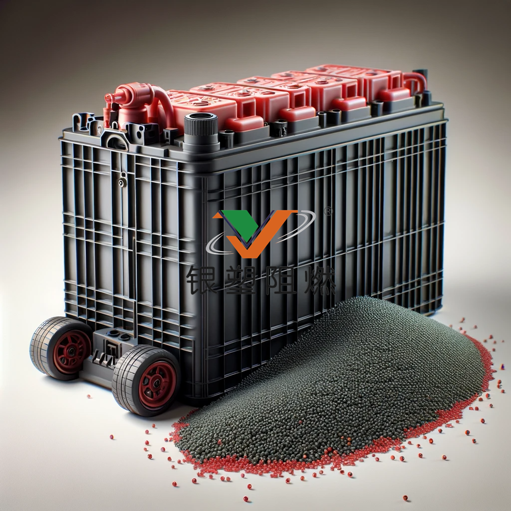 DALL·E 2024-02-01 17.00.44 - An image depicting an electric vehicle (EV) battery casing made of plastic, with a small bunch of black red masterbatch included. The EV battery casin.png